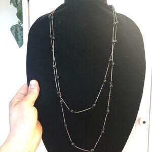 Long black romantic, goth beaded infinity layered necklace